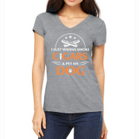 I Just Want To Smoke Cigars And Pet My Dog Cigarsdog Loves Long Sleeve Women's V-neck T-shirt | Artistshot