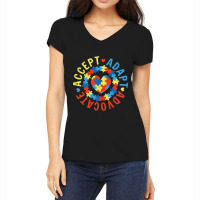 Autism Awareness Accept Adapt Advocate Neurodiversity Funny Women's V-neck T-shirt | Artistshot