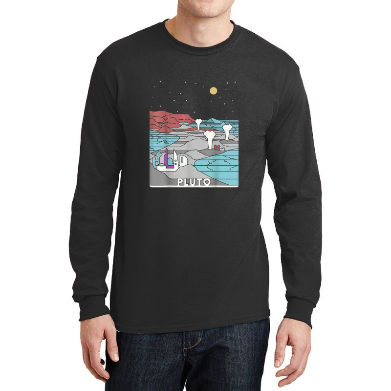 Vintage Retro Pluto National Park   Visit Pluto Linear Art Long Sleeve Shirts by daniellepaine | Artistshot