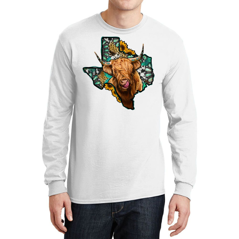 Texas Map Highland Cow Long Sleeve Shirts | Artistshot