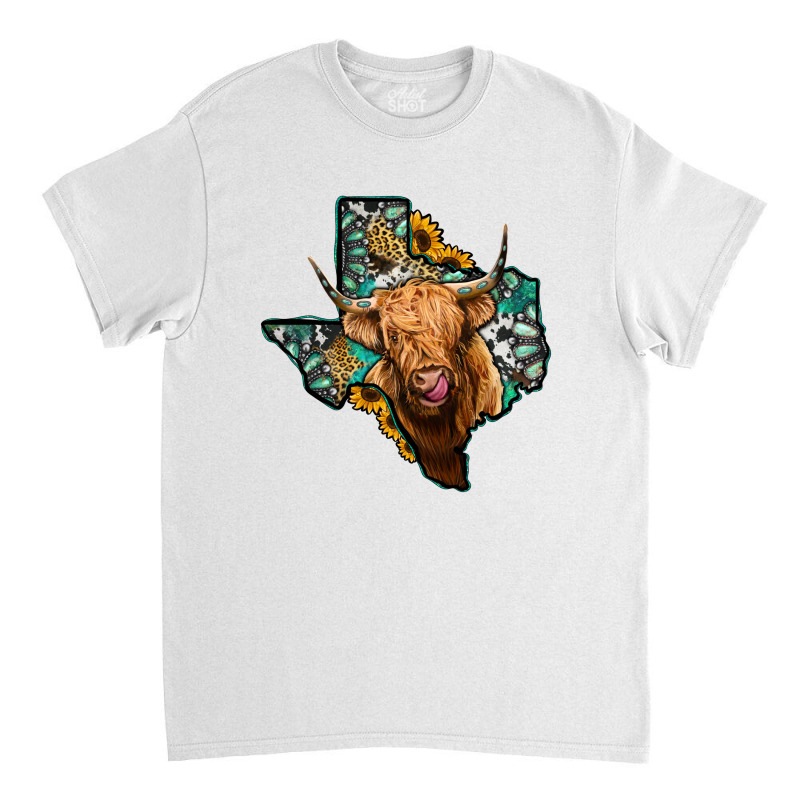 Texas Map Highland Cow Classic T-shirt | Artistshot