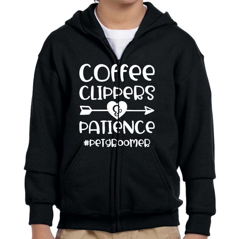 Coffee Clippers & Patience Hashtag Pet Groomer Funny Youth Zipper Hoodie by Gretchen Minnis | Artistshot