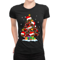 Football Christmas Tree Football Ball Santa Hat Funny Xmas Pajamas 282 Ladies Fitted T-shirt | Artistshot