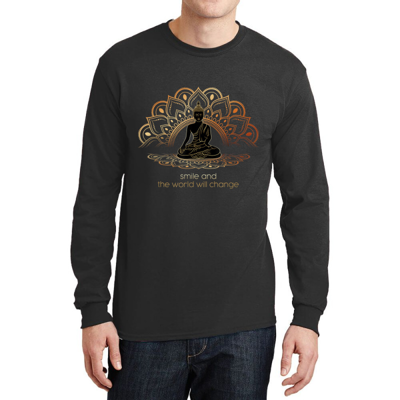 Buddhism Buddha Mandala Smile And The World Will Change Yoga Long Sleeve Shirts | Artistshot