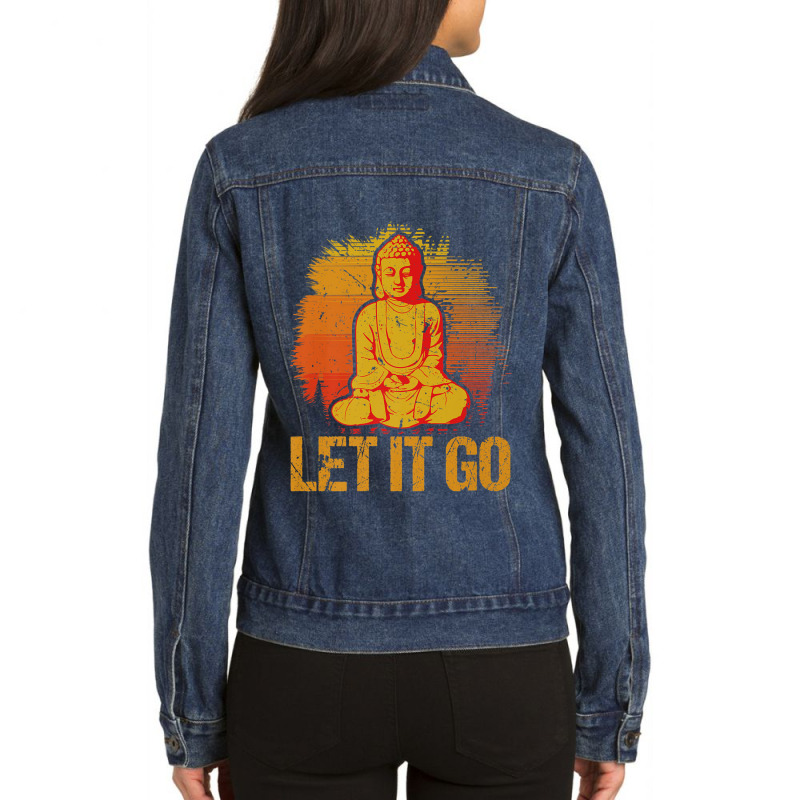 Buddhism Buddha Meditate Ladies Denim Jacket by criticizematter | Artistshot