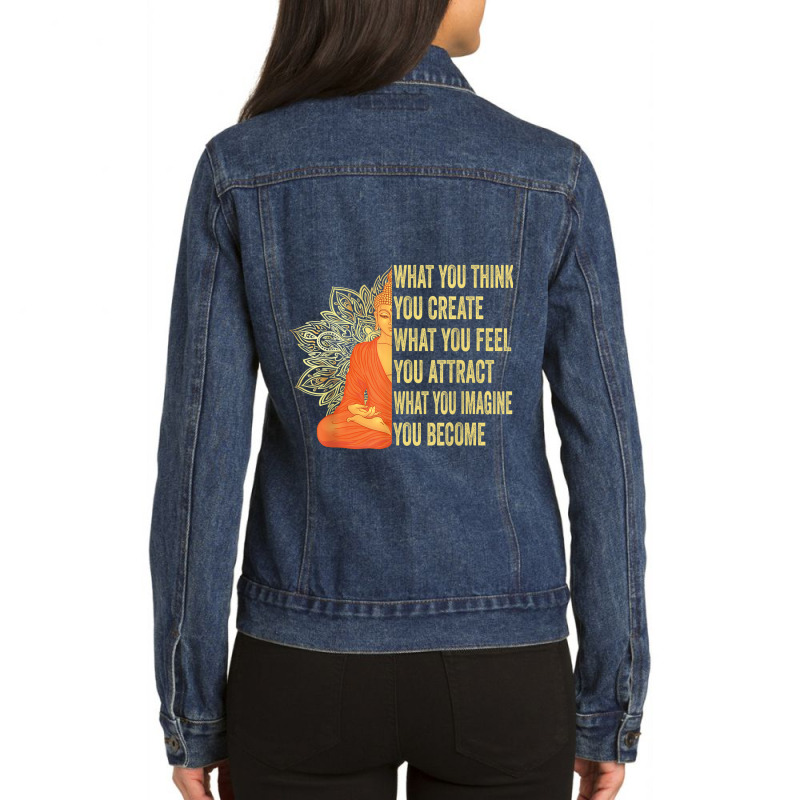 Buddhism Buddha Meditation Law Of Attraction Ladies Denim Jacket by criticizematter | Artistshot