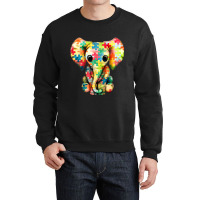 Baby Elephant Hippie Autism Awareness Puzzle Elephant Crewneck Sweatshirt | Artistshot