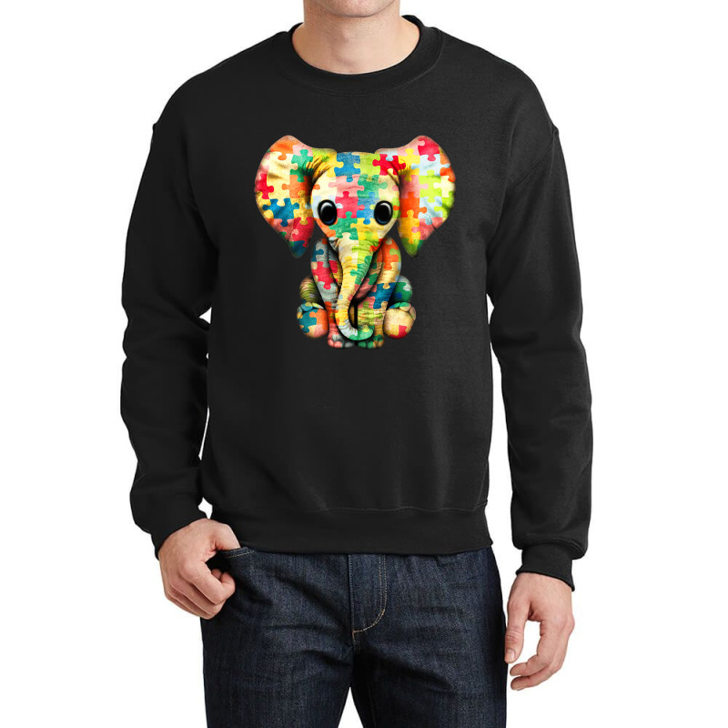 Baby Elephant Hippie Autism Awareness Puzzle Elephant Crewneck Sweatshirt by mrlee | Artistshot