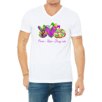 Peace Love King Cake Funny Mardi Gras Party Carnival Gifts T Shirt V-neck Tee | Artistshot