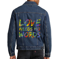 Colorful Autism Puzzle Piece Love Needs No Words Men Denim Jacket | Artistshot