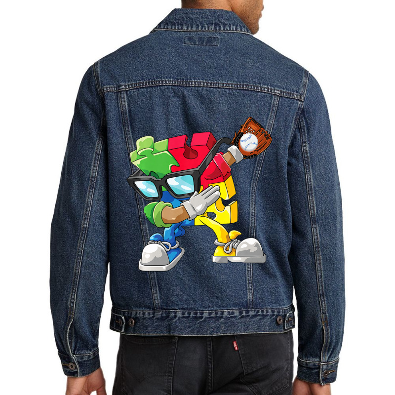 Dabbing Baseball Puzzle Piece Autism Awareness Men Denim Jacket by mrlee | Artistshot