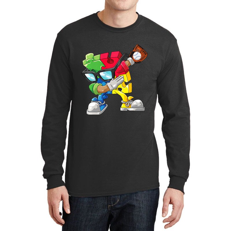 Dabbing Baseball Puzzle Piece Autism Awareness Long Sleeve Shirts by mrlee | Artistshot