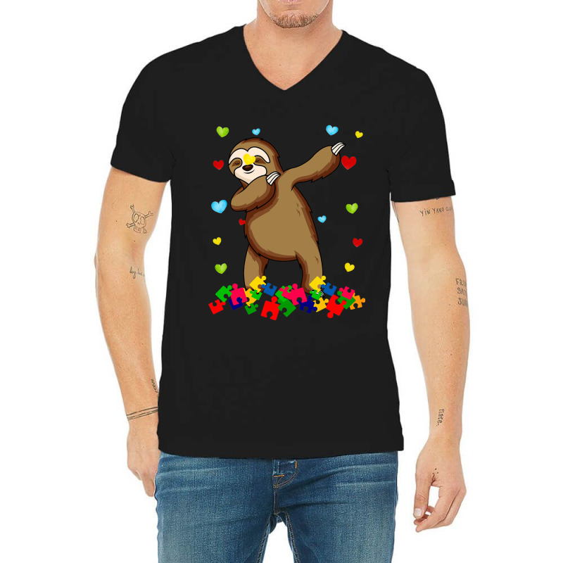 Sloth Dabbing Autism Awareness Autistic V-Neck Tee by mrlee | Artistshot