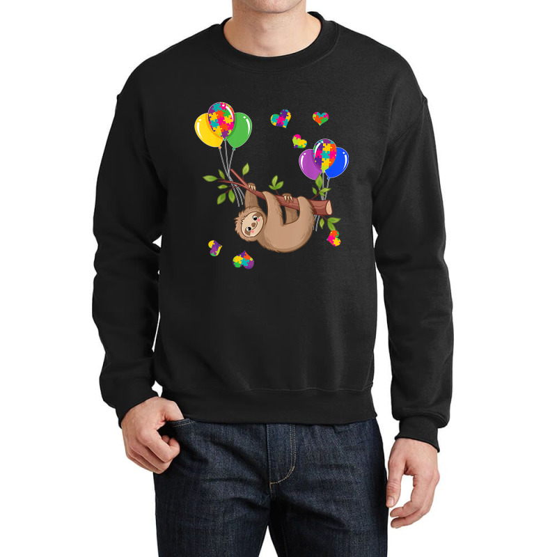 Sloth Ribbon Heart Puzzle Autism Awareness Crewneck Sweatshirt by mrlee | Artistshot