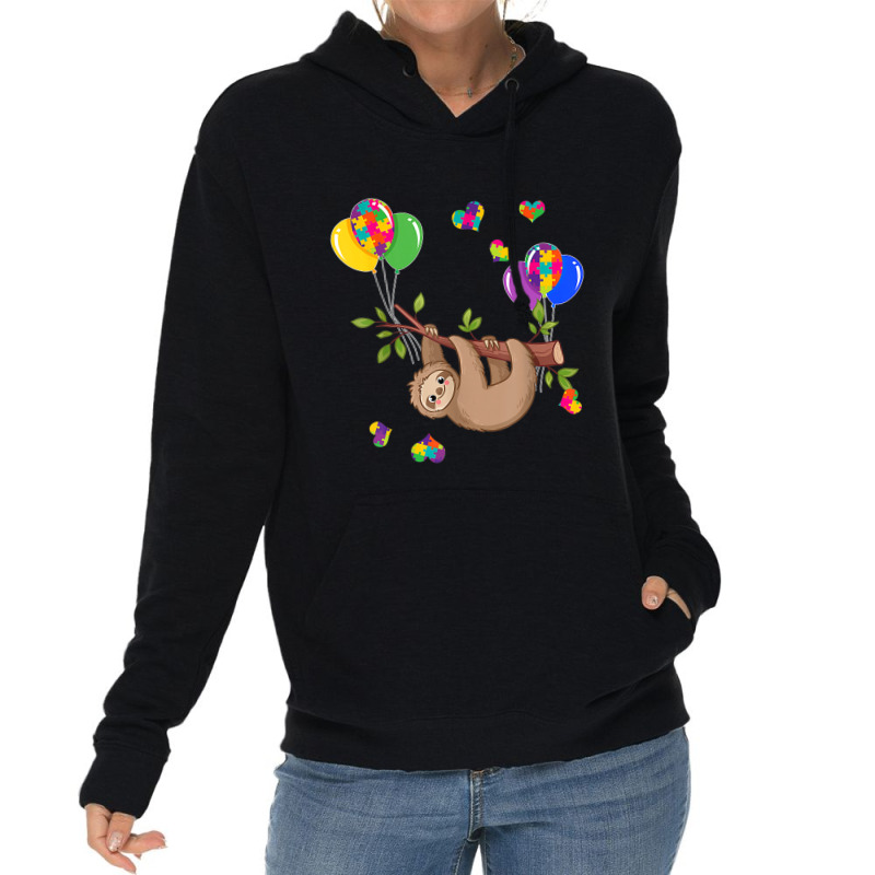 Sloth Ribbon Heart Puzzle Autism Awareness Lightweight Hoodie by mrlee | Artistshot