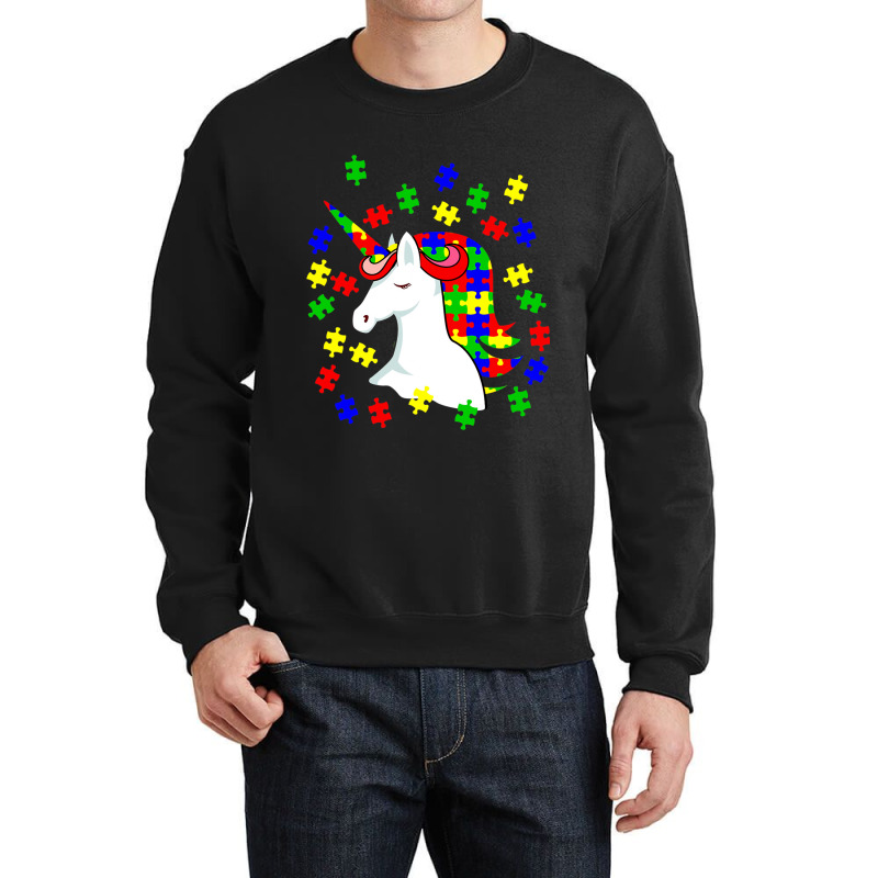 Unicorn Puzzle Autism Awareness Day Crewneck Sweatshirt by mrlee | Artistshot