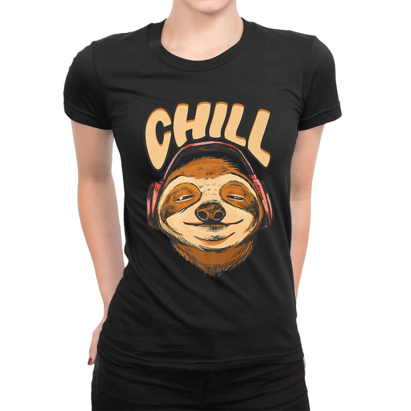 Sloth Chill Earphones Sloth Slow Animal Sloth Ladies Fitted T-Shirt by urethrapricey | Artistshot