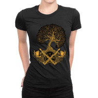 Viking Axes And Vegvisir Yggdrasil Ladies Fitted T-shirt | Artistshot