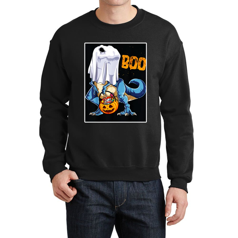 Ghost Dinosaur T Rex Funny Boo Halloween Gifts Men Pumpkin Crewneck Sweatshirt | Artistshot