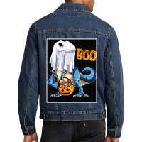 Ghost Dinosaur T Rex Funny Boo Halloween Gifts Men Pumpkin Men Denim Jacket | Artistshot