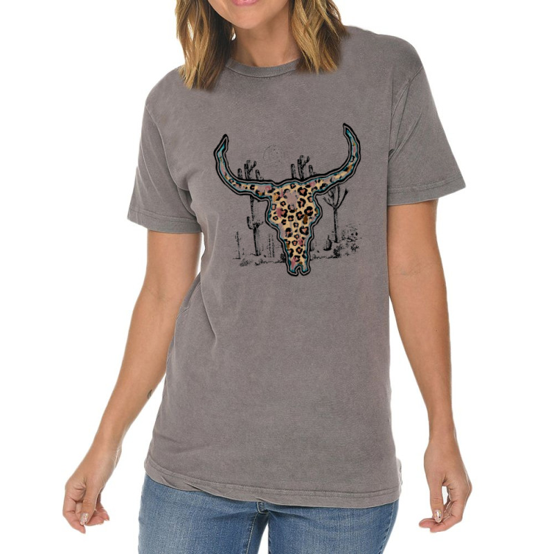 Cow Skull With Leopard Cute Western Cactus Rodeo Vintage T-shirt | Artistshot