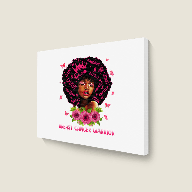 Black Women Black Queen Breast Cancer Warrior Pink Ribbon T Shirt Landscape Canvas Print | Artistshot