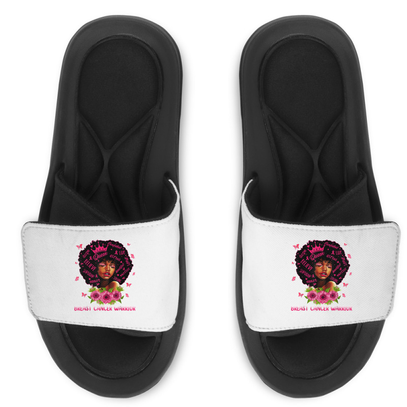 Black Women Black Queen Breast Cancer Warrior Pink Ribbon T Shirt Slide Sandal | Artistshot