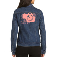 Photographer T  Shirt Pink Camera Silhouette T  Shirt Ladies Denim Jacket | Artistshot