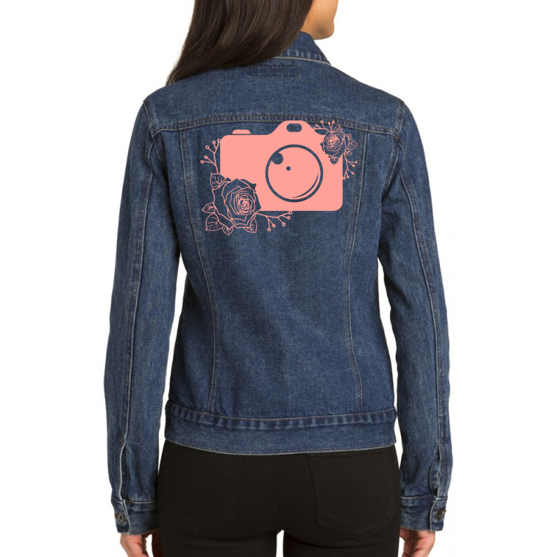 Photographer T  Shirt Pink Camera Silhouette T  Shirt Ladies Denim Jacket by candlegoodwill | Artistshot