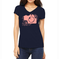 Photographer T  Shirt Pink Camera Silhouette T  Shirt Women's V-neck T-shirt | Artistshot