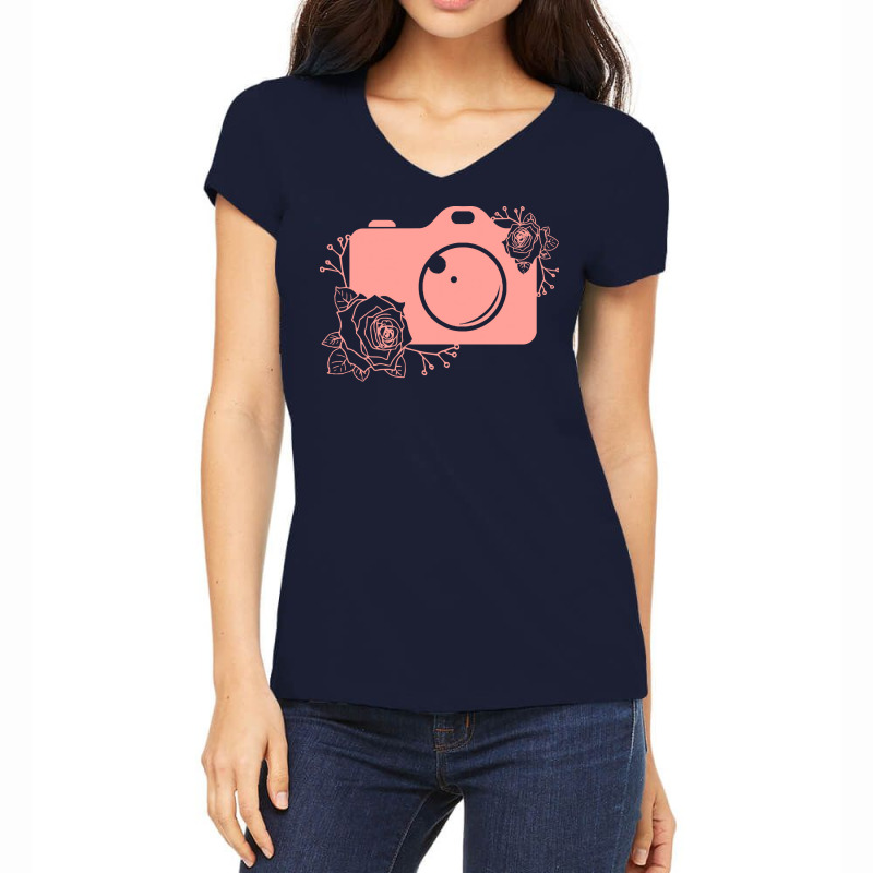 Photographer T  Shirt Pink Camera Silhouette T  Shirt Women's V-Neck T-Shirt by candlegoodwill | Artistshot