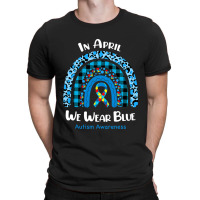 In April We Wear Blue Rainbow Puzzle Autism Awareness T-shirt | Artistshot