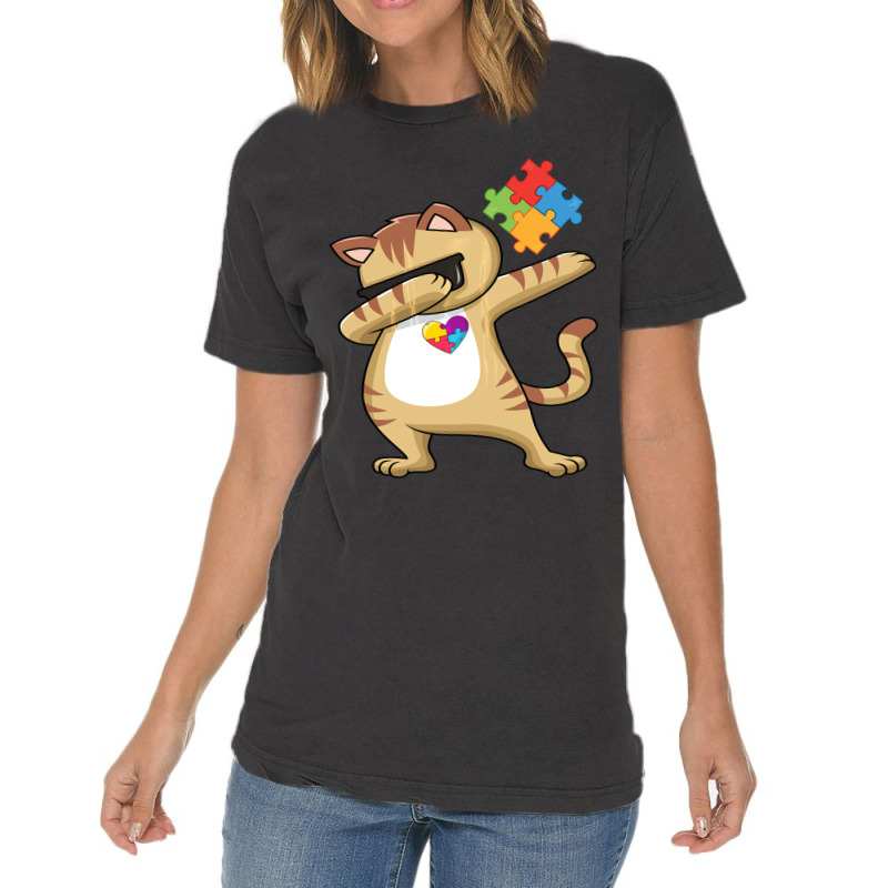 Kitty Puzzle Piece Autism Awareness Vintage T-Shirt by Michael	Kilburn | Artistshot