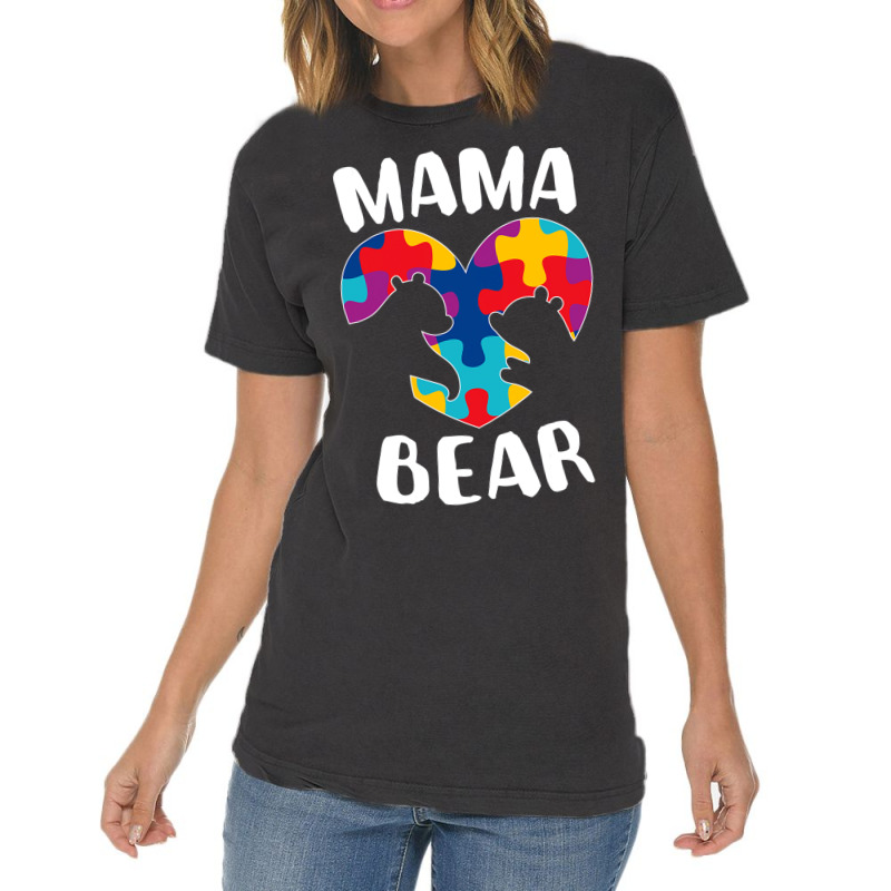 Mama Bear Autism Awareness Puzzle Piece Support Autistic Mom Funny Vintage T-Shirt by Michael	Kilburn | Artistshot