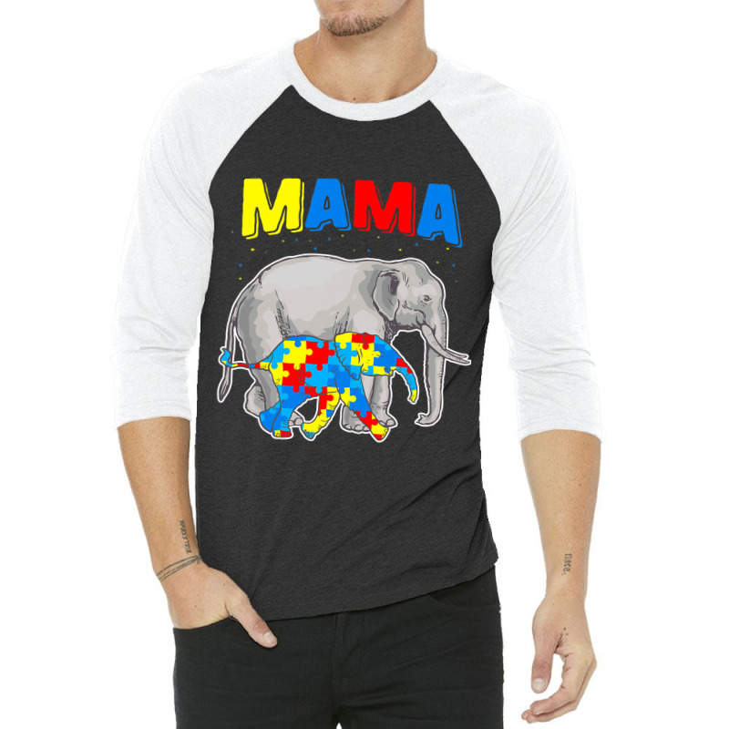 Mama Elephant Autism Awareness 3/4 Sleeve Shirt by Michael	Kilburn | Artistshot