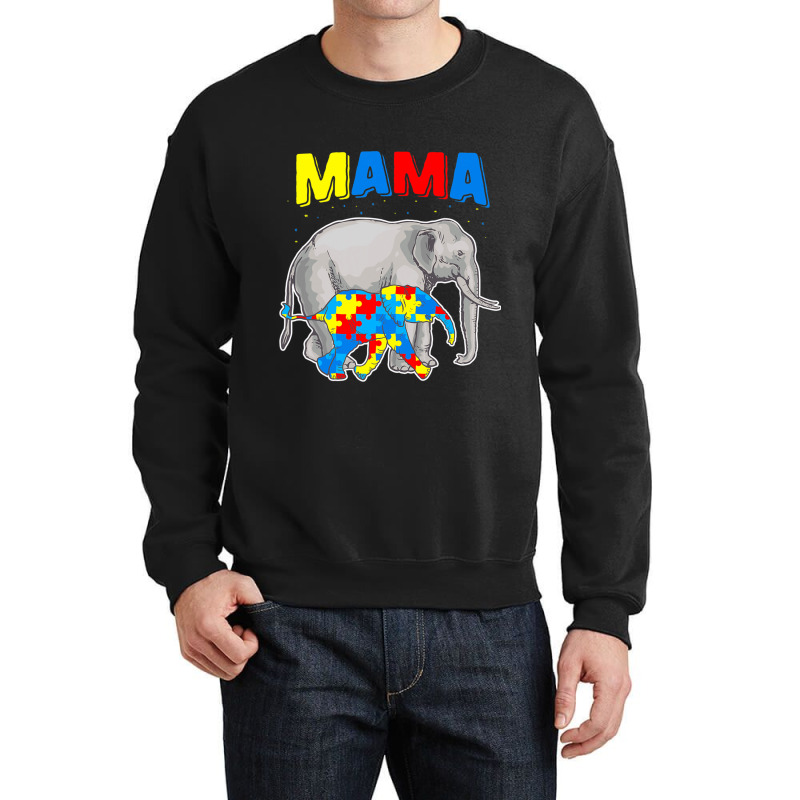 Mama Elephant Autism Awareness Crewneck Sweatshirt by Michael	Kilburn | Artistshot