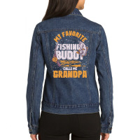 Fishing T  Shirt Fathers Day Angling Hobby Funny Grandpa Fisher Fish F Ladies Denim Jacket | Artistshot