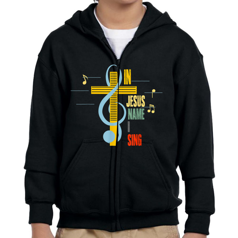 Jesus In Jesus Name I Sing Music Note Cross Vintage Youth Zipper Hoodie by criticizematter | Artistshot