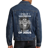 Jesus Fully Vaccinated By The Blood Of Jesus Funny Christian Men Denim Jacket | Artistshot