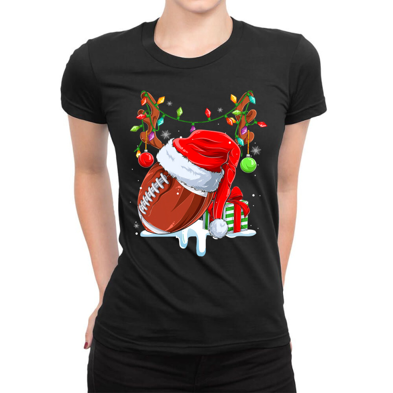 Football Funny Football Reindeer Santa Hat Christmas Holiday Pjs Xmas  Ladies Fitted T-Shirt by permad | Artistshot