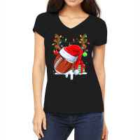 Football Funny Football Reindeer Santa Hat Christmas Holiday Pjs Xmas  Women's V-neck T-shirt | Artistshot