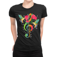 Treble Clef Roses Hummingbird Music Notes Musician T Shirt Ladies Fitted T-shirt | Artistshot