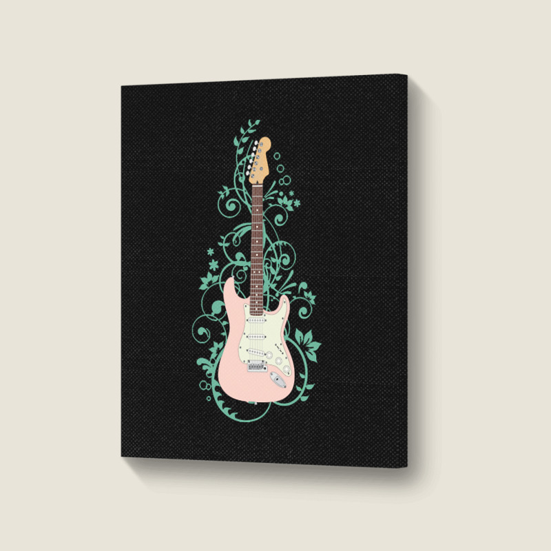 Electric Guitar T  Shirt Pink S  Style Electric Guitar Flowering Vines Portrait Canvas Print | Artistshot