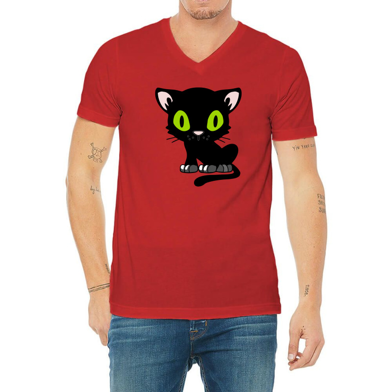 Black Cat V-neck Tee | Artistshot