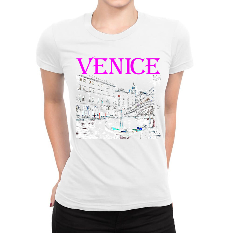 Venice Italy Travel Rialto Bridge Gondolas Grand Canal Black Premium T Ladies Fitted T-Shirt by James William | Artistshot