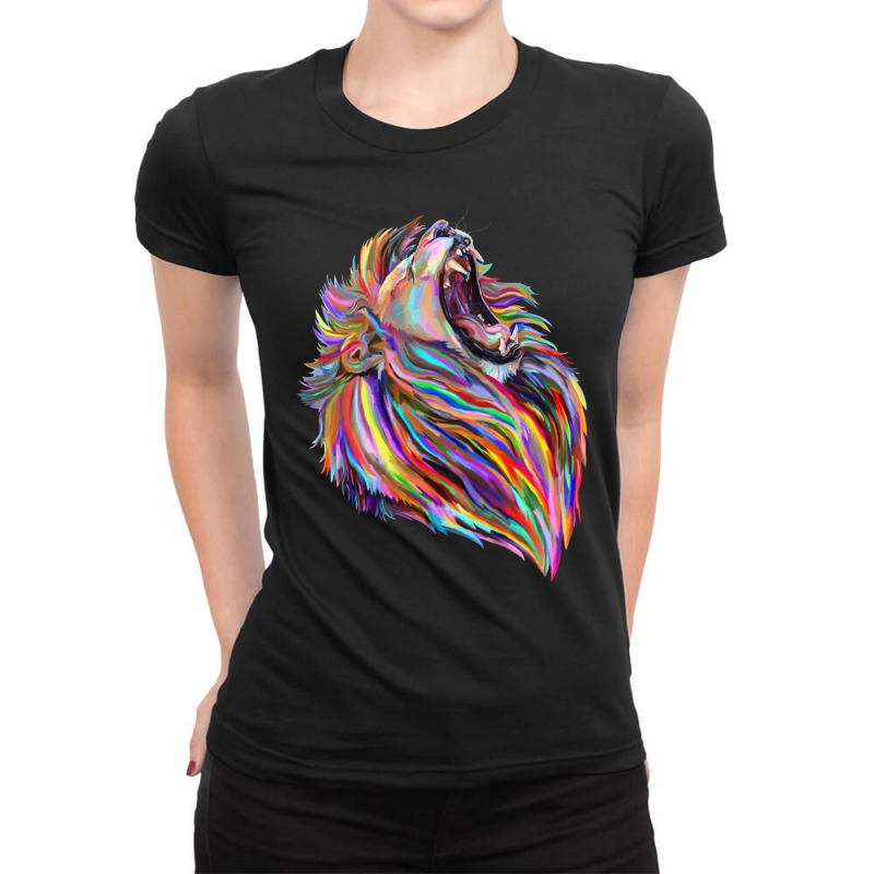 Roaring Regal Rainbow Lion Ladies Fitted T-Shirt by kakashop | Artistshot