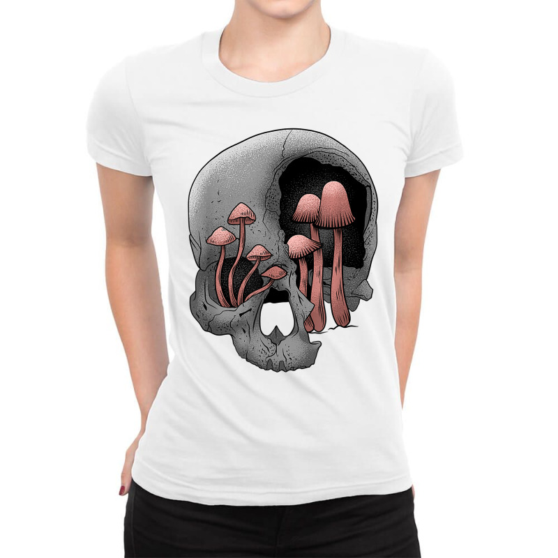 Skull Morel Mushrooms Mycologist Goth Mushroom Art T Shirt Ladies Fitted T-Shirt by alaizws | Artistshot