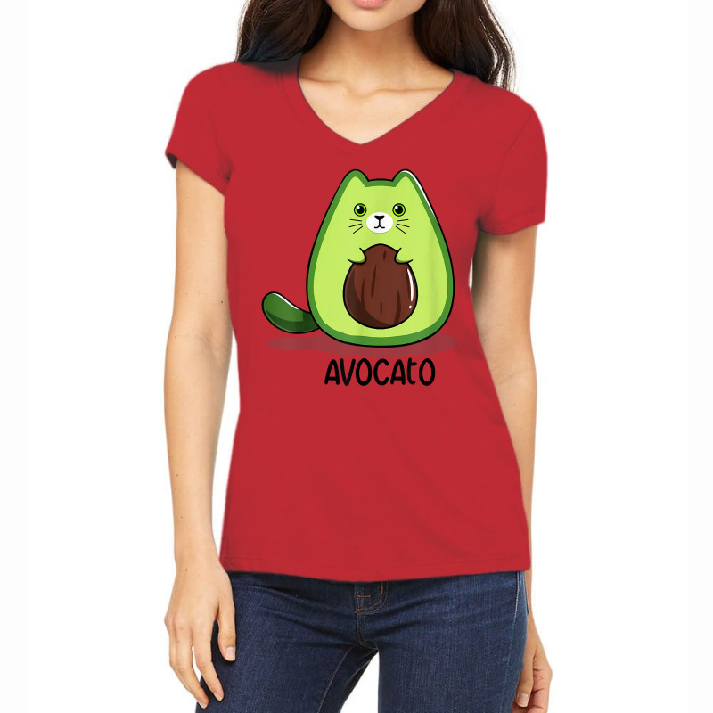 Womens Avocato Cat Funny Avocado Lover Guacamole Fruitarian T Shirt Women's V-Neck T-Shirt by muhrlycogant3h | Artistshot