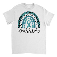 Womens Warrior Cute Teal Rainbow Graphic Ovarian Cancer Awareness T Sh Classic T-shirt | Artistshot