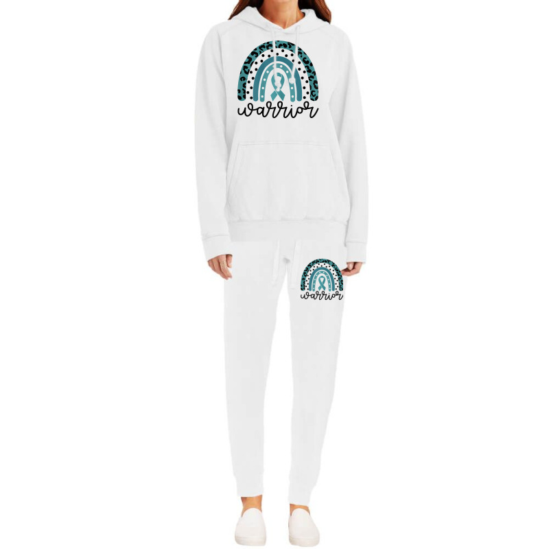 Womens Warrior Cute Teal Rainbow Graphic Ovarian Cancer Awareness T Sh Hoodie & Jogger Set | Artistshot